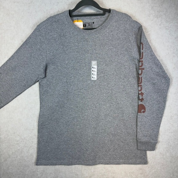 Carhartt Tops - Carhartt Womens Loose Fit Medium Grey Heavyweight Long-Sleeve Logo Sleeve T